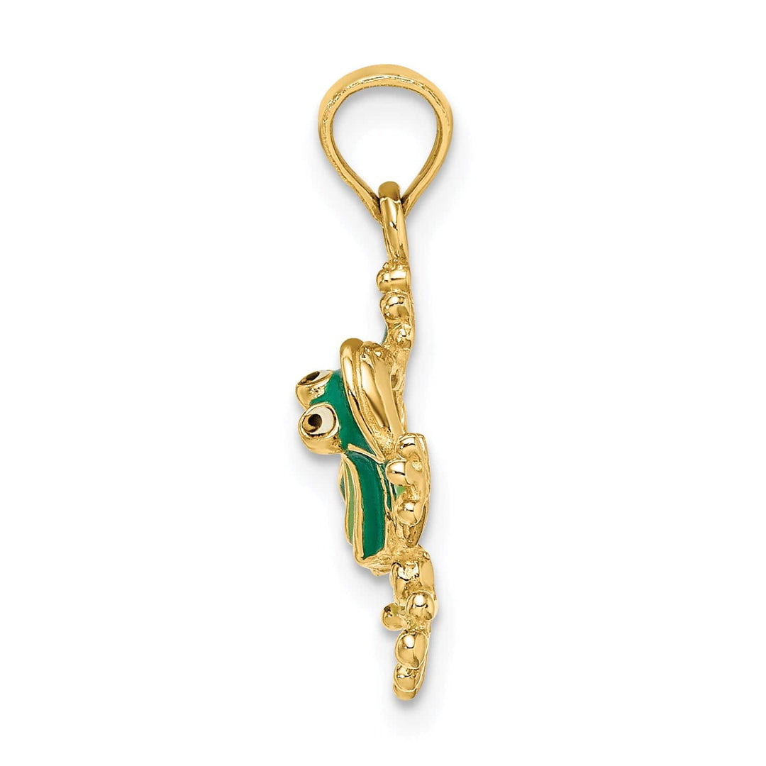14K Yellow Gold Green Enameled 2-D Frog Charm Pendant