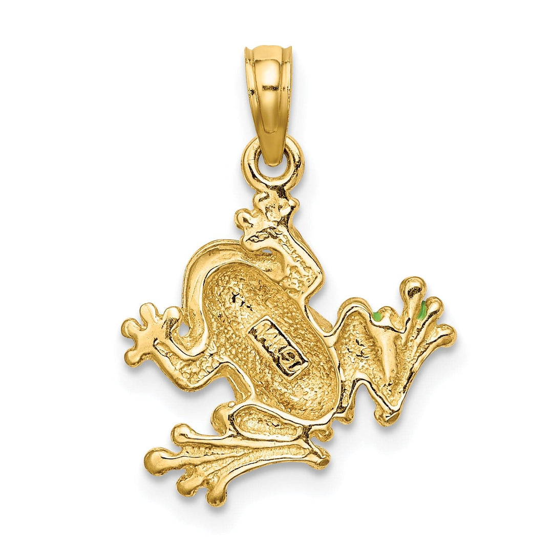 14K Yellow Gold Green Enameled 2-D Frog Charm Pendant