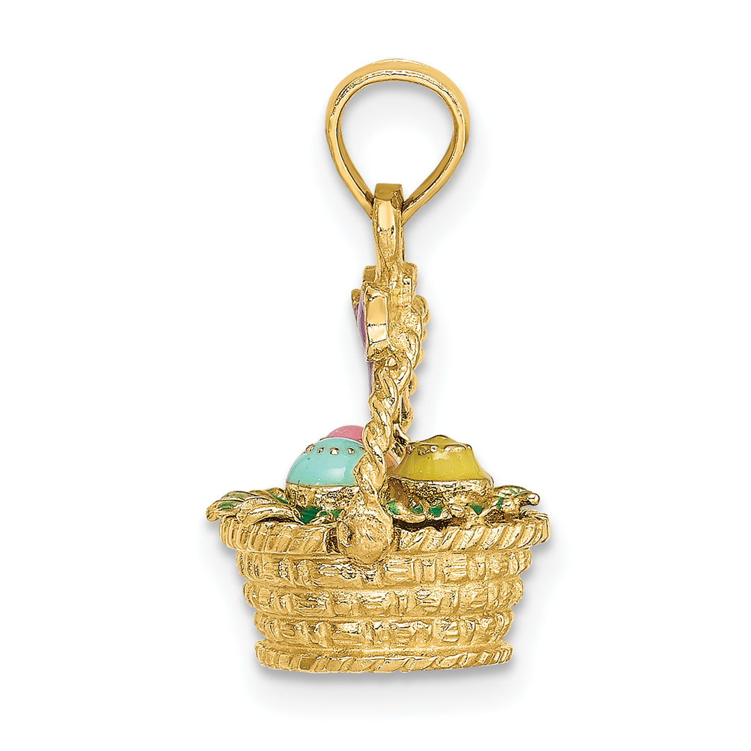14K Yellow Gold 3-D Easter Basket with Bow Eggs Charm Pendant