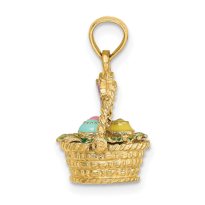 14K Yellow Gold 3-D Easter Basket with Bow Eggs Charm Pendant