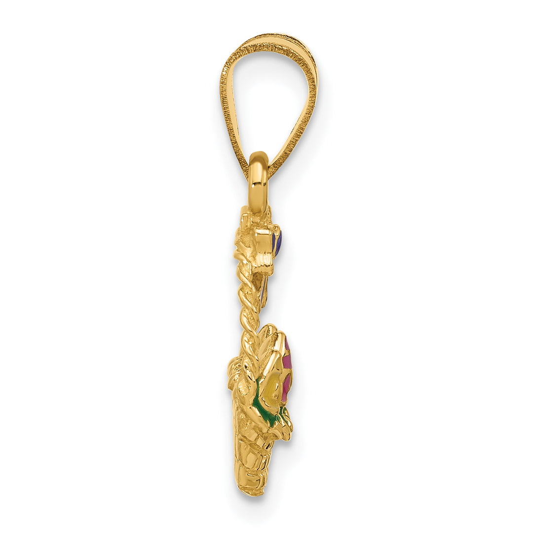 14K Yellow Gold Easter Basket with Bow and Eggs Charm Pendant
