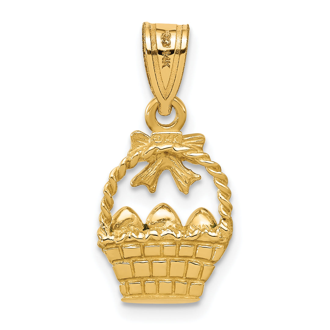 14K Yellow Gold Easter Basket with Bow and Eggs Charm Pendant