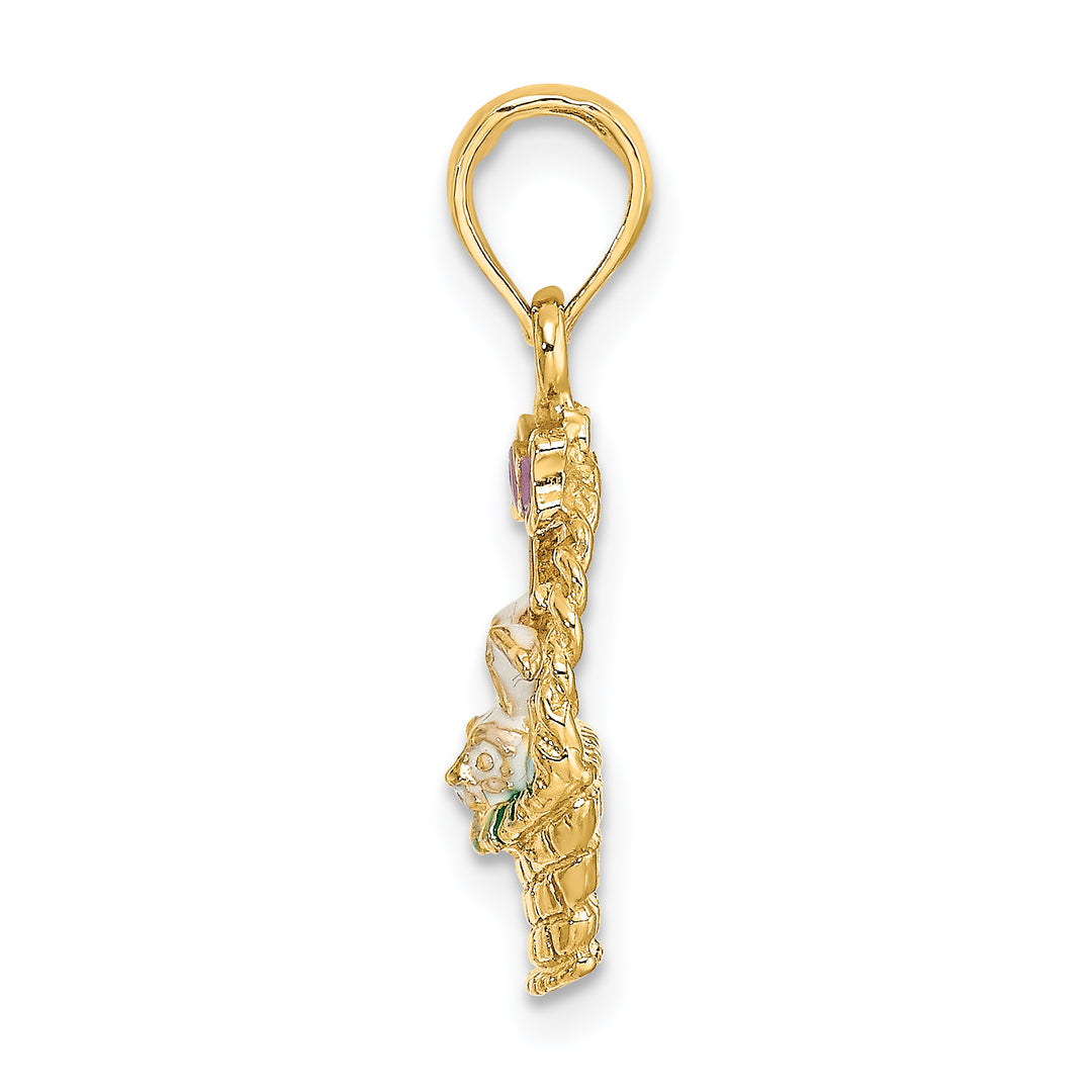 14K Yellow Gold Enameled Easter Basket with Bunny/Bow/Eggs Charm