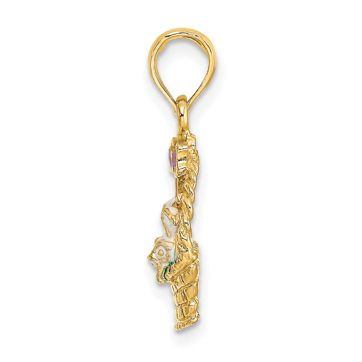 14K Yellow Gold Enameled Easter Basket with Bunny/Bow/Eggs Charm