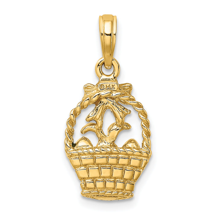 14K Yellow Gold Enameled Easter Basket with Bunny/Bow/Eggs Charm