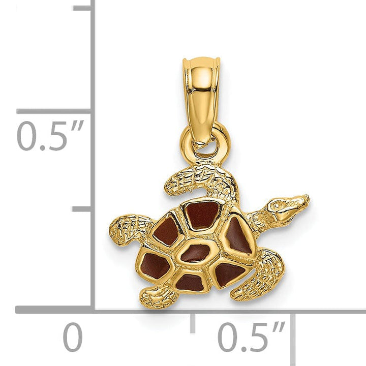 14K Yellow Gold Enameled Sea Turtle Charm Pendant