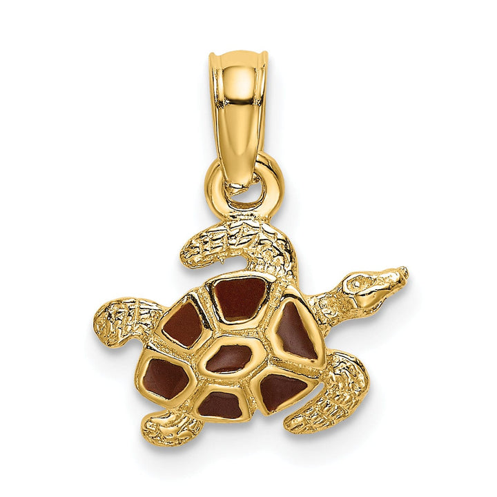 14K Yellow Gold Enameled Sea Turtle Charm Pendant