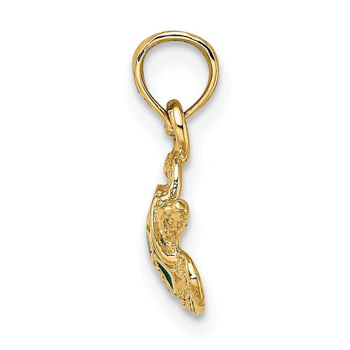 14K Yellow Gold Green Enameled Sea Turtle Pendant