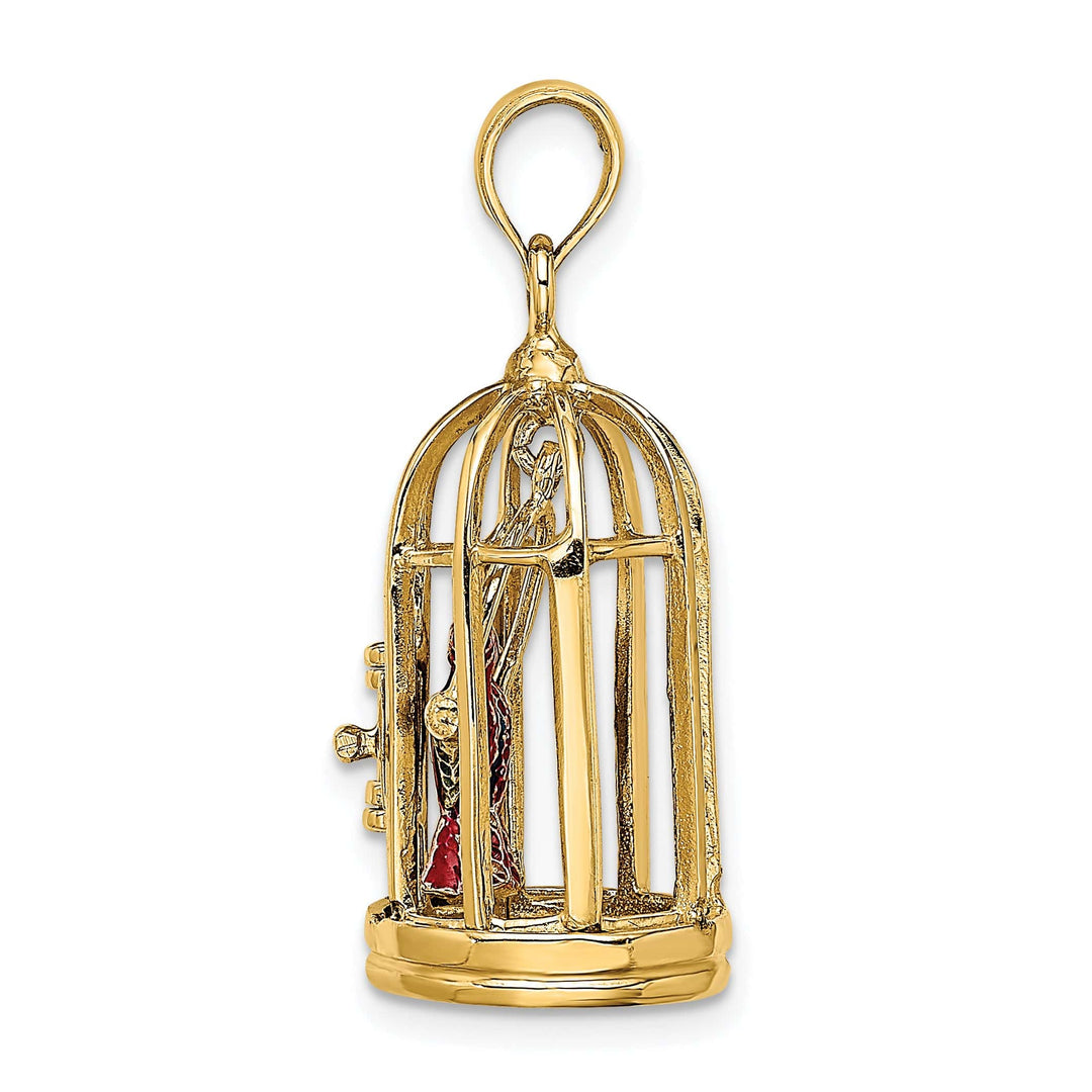 14K Yellow Gold 3-D 2-Birds in Cage Doors Open Charm Pendant