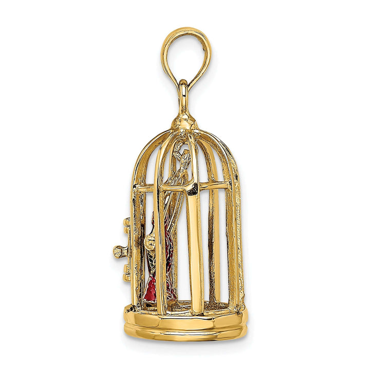 14K Yellow Gold 3-D 2-Birds in Cage Doors Open Charm Pendant