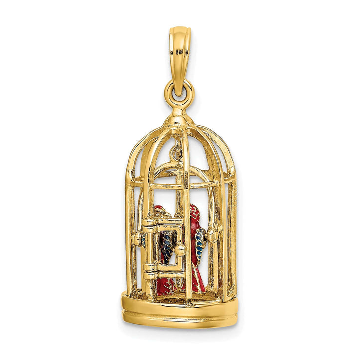 14K Yellow Gold 3-D 2-Birds in Cage Doors Open Charm Pendant