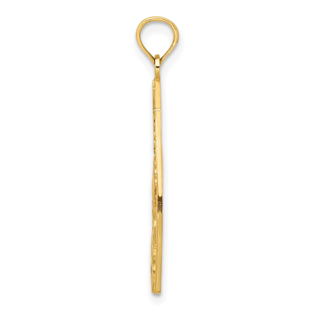 14K Yellow Gold Hummingbird Flowers Triangle Design Pendant