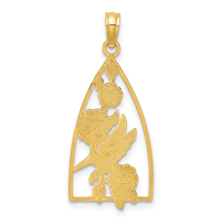 14K Yellow Gold Hummingbird Flowers Triangle Design Pendant