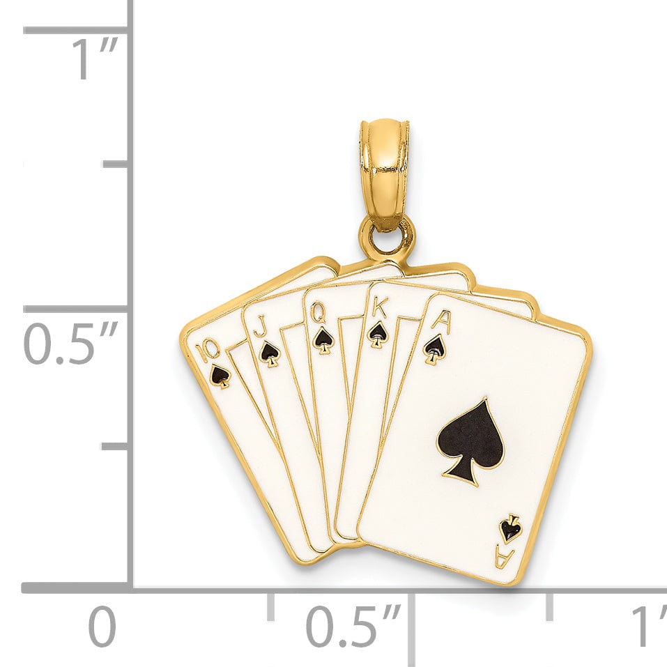 14K Yellow Gold Playing Cards Royal Flush Charm Pendant
