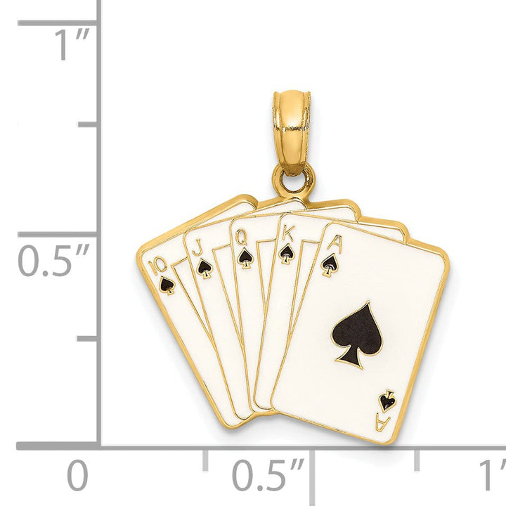 14K Yellow Gold Playing Cards Royal Flush Charm Pendant