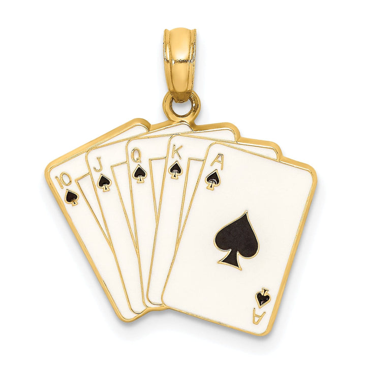 14K Yellow Gold Playing Cards Royal Flush Charm Pendant