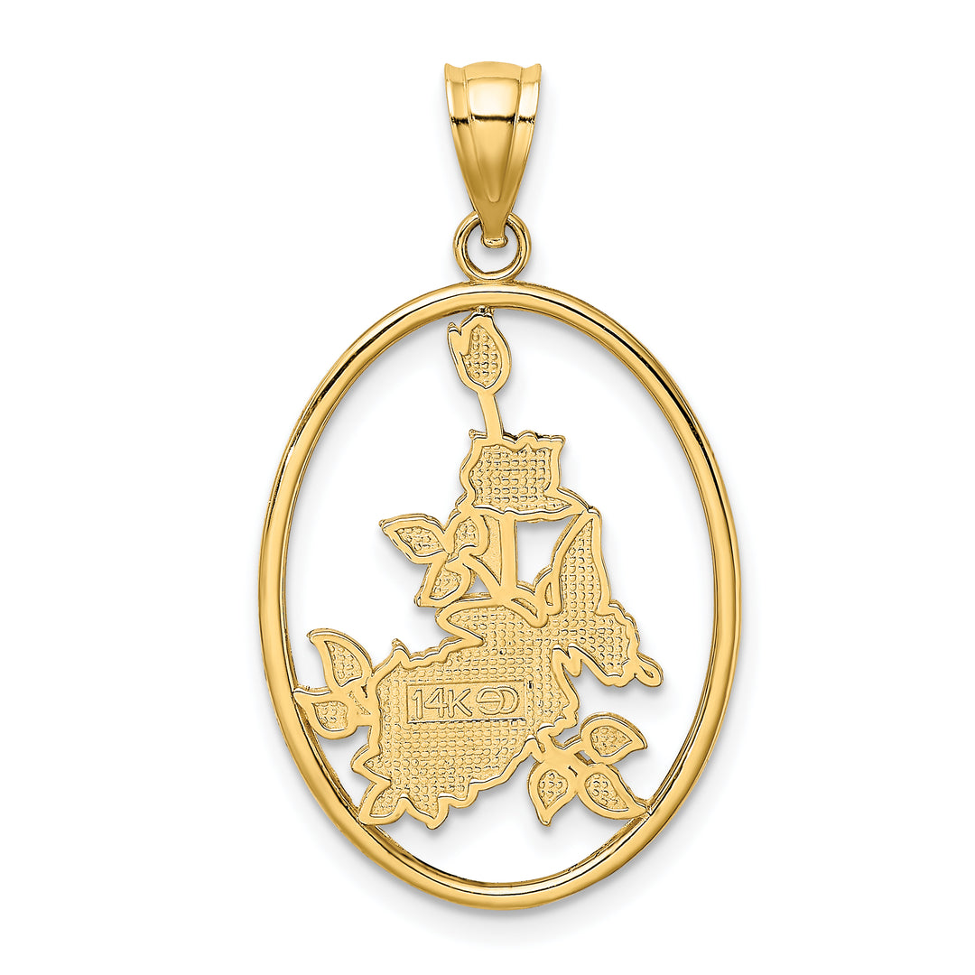 14K Yellow Gold Butterfly In Oval with Flowers Charm Pendant