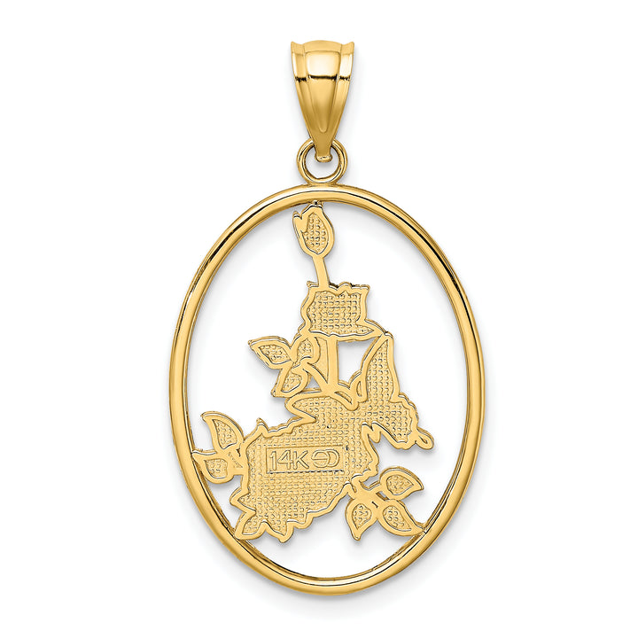 14K Yellow Gold Butterfly In Oval with Flowers Charm Pendant