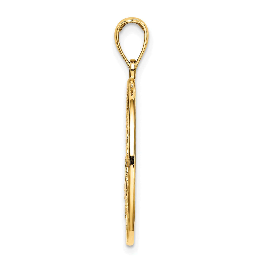 14K Yellow Gold Sea Turtles In Circle Design Pendant