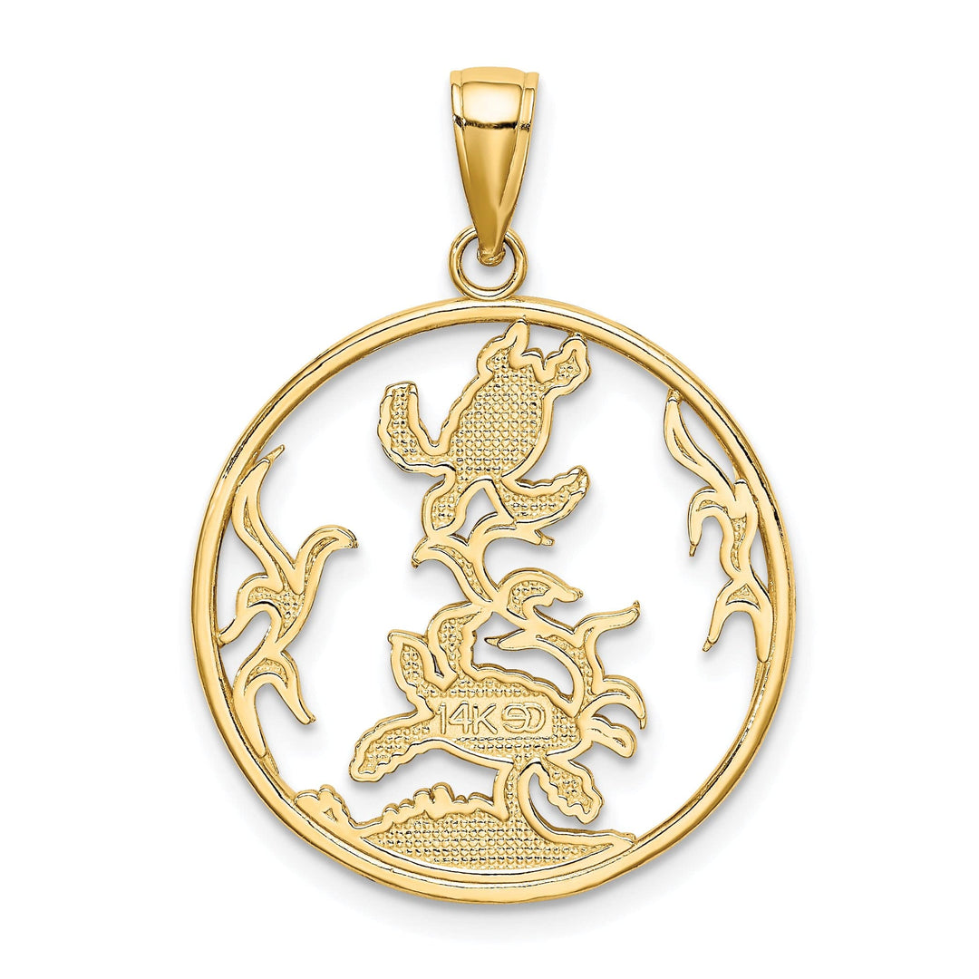 14K Yellow Gold Sea Turtles In Circle Design Pendant