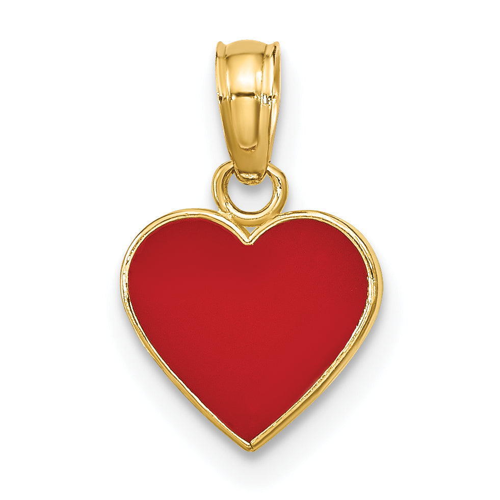 14k Yellow Gold Polished Enameled Finish Heart Pendant