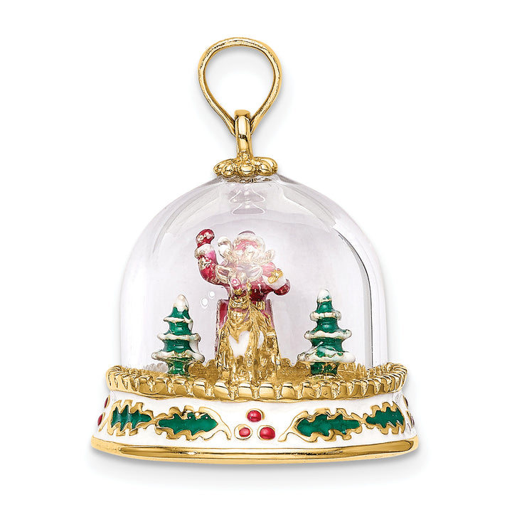 14K Yellow Gold 3-D HAPPY HOLIDAYS  Glass Snow Globe Charm Pendant