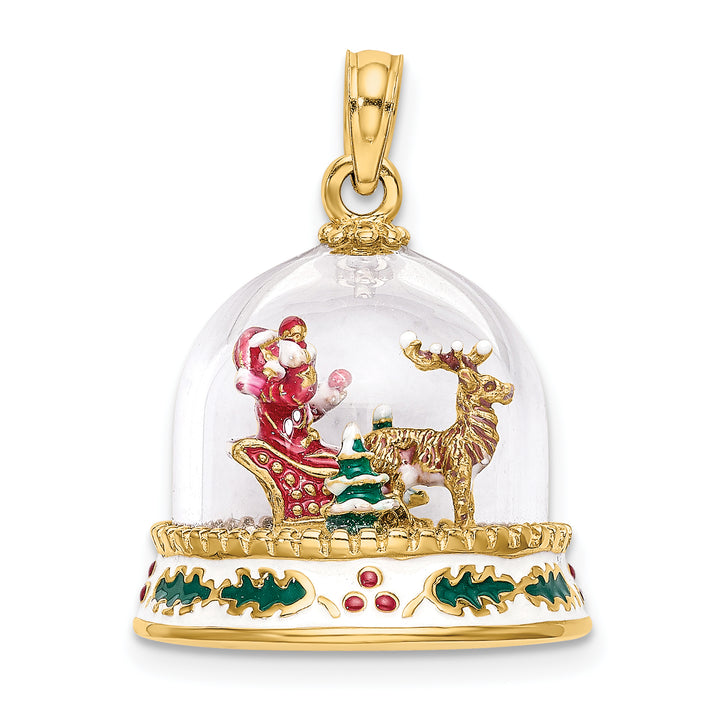 14K Yellow Gold 3-D HAPPY HOLIDAYS  Glass Snow Globe Charm Pendant