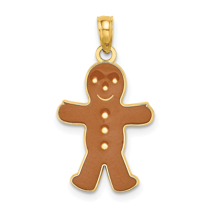 14K Yellow Gold 3-D Brown Enameled Gingerbread Man Charm