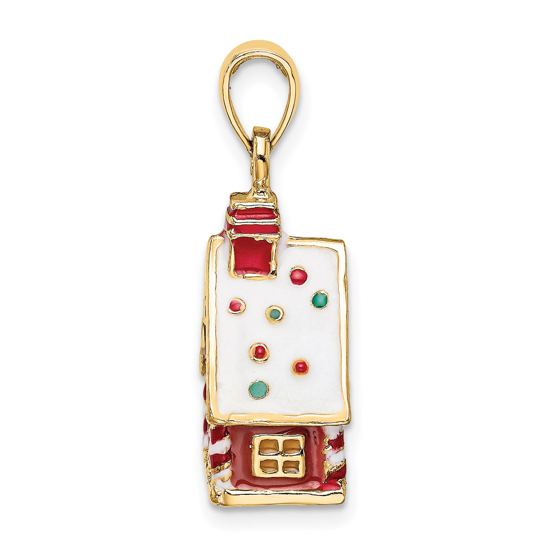 14K Yellow Gold 3-D Enamel Gingerbread House Charm Pendant