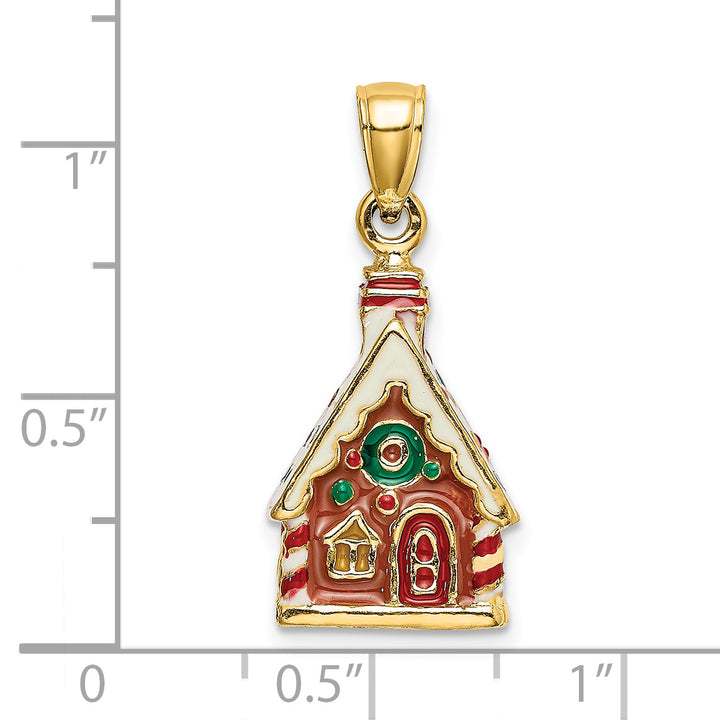 14K Yellow Gold 3-D Enamel Gingerbread House Charm Pendant