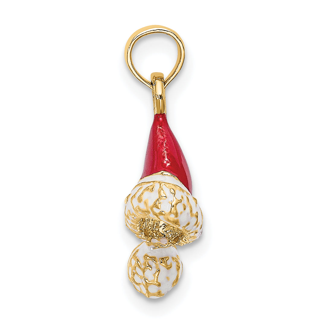 14K Yellow Gold 3-D Red, White Enameled Santa Hat Charm Pendant