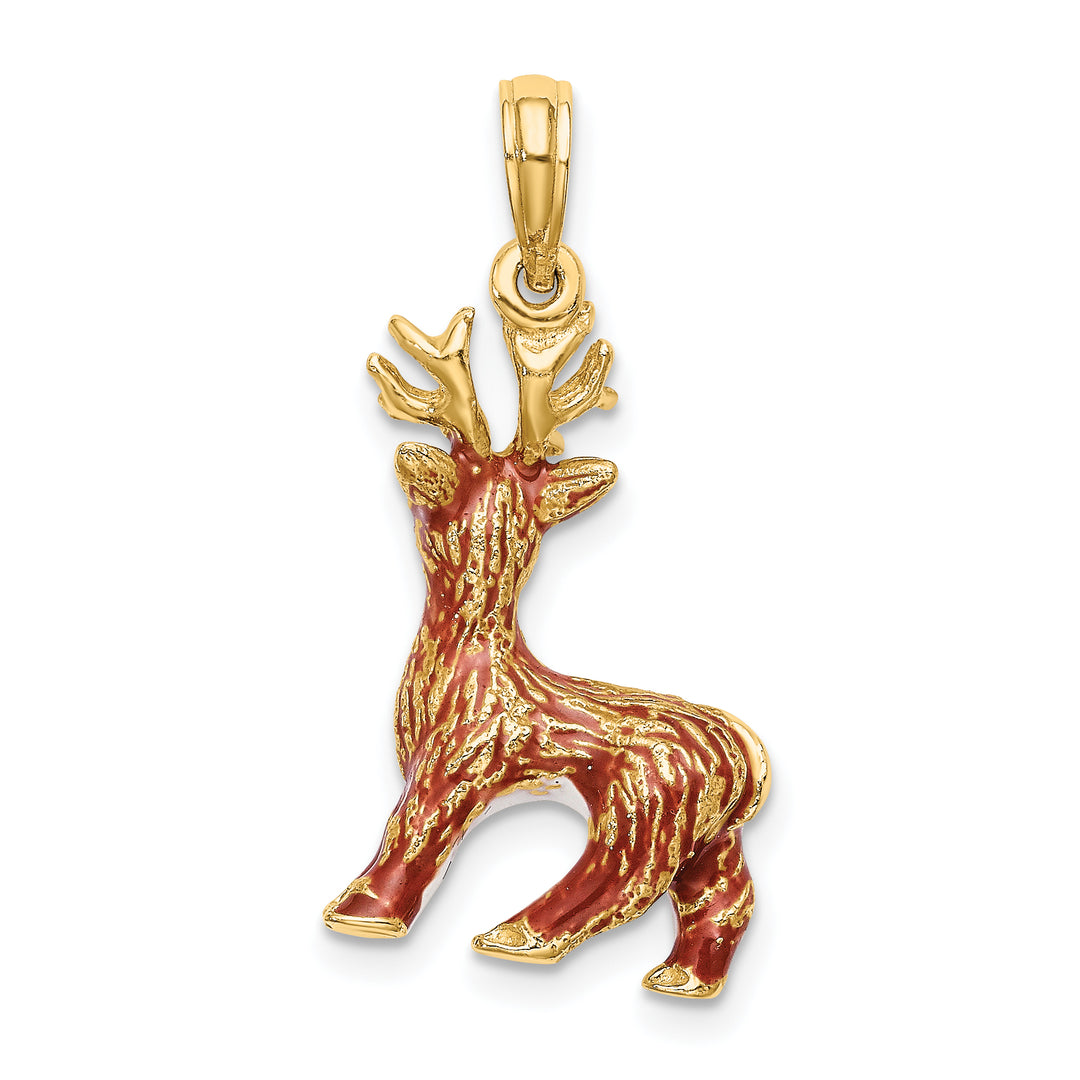 14K Yellow Gold 3-D Red-Nosed Reindeer Charm Pendant