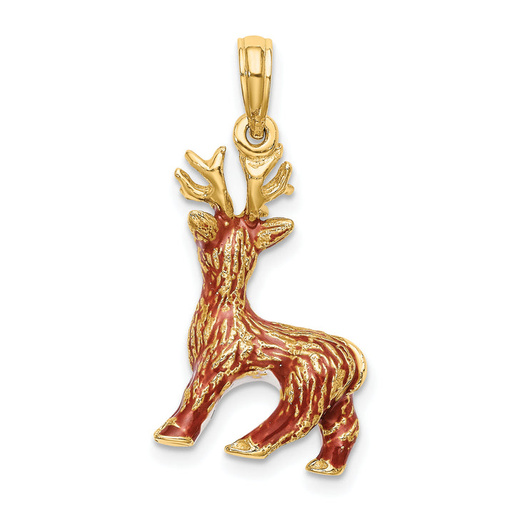 14K Yellow Gold 3-D Red-Nosed Reindeer Charm Pendant