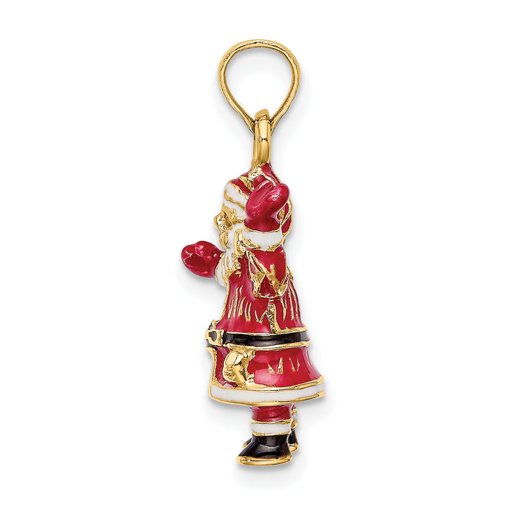 14K Yellow Gold 3-D Enameled Santa Charm Pendant