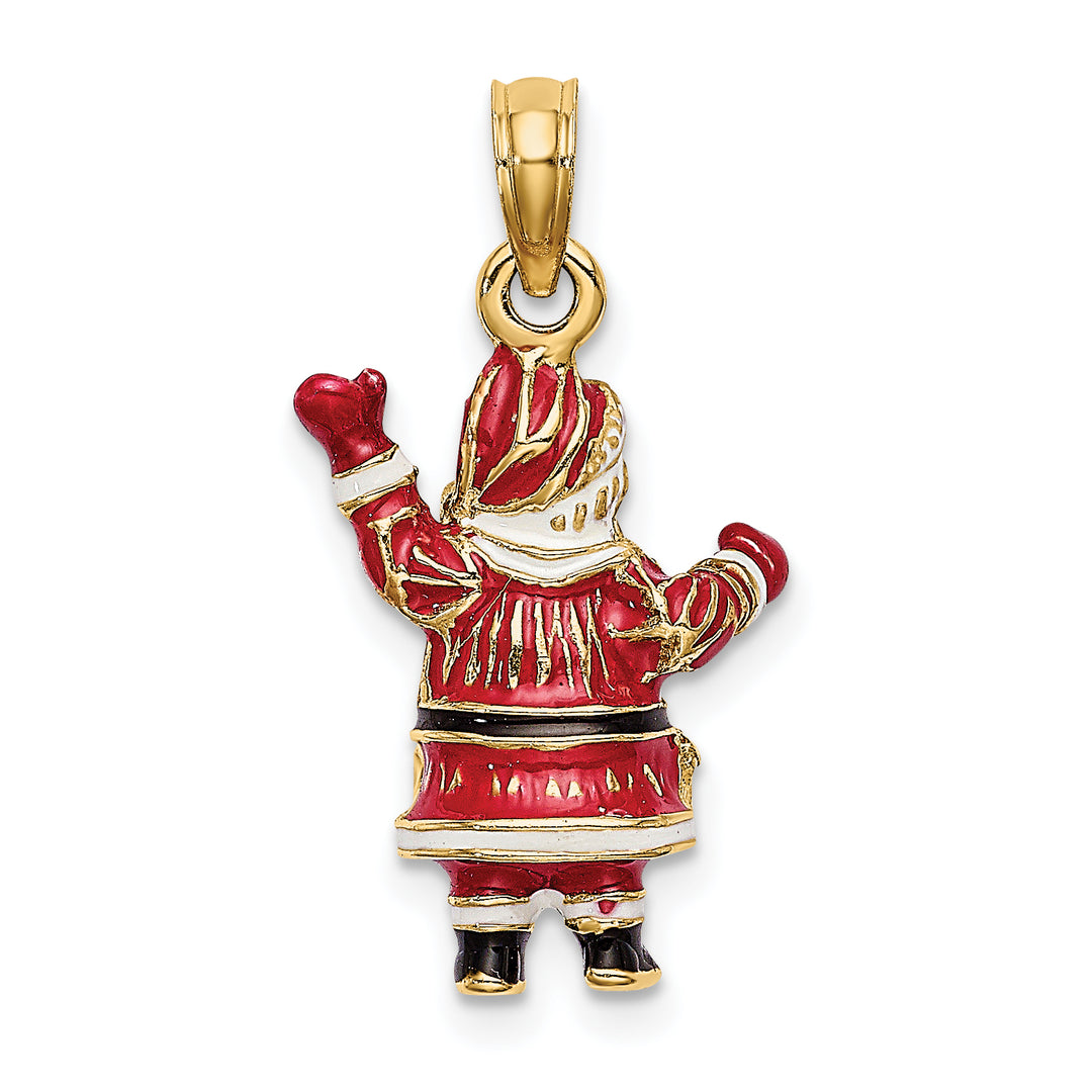 14K Yellow Gold 3-D Enameled Santa Charm Pendant