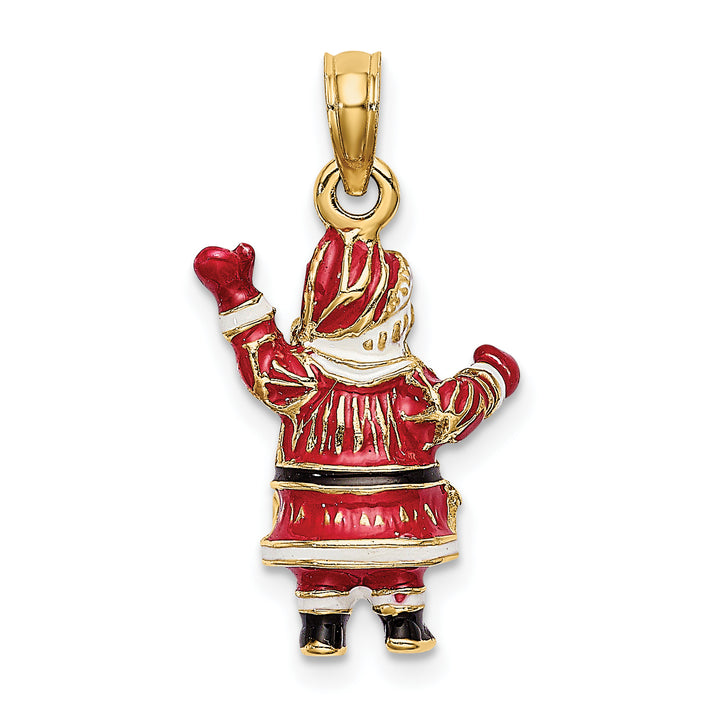 14K Yellow Gold 3-D Enameled Santa Charm Pendant