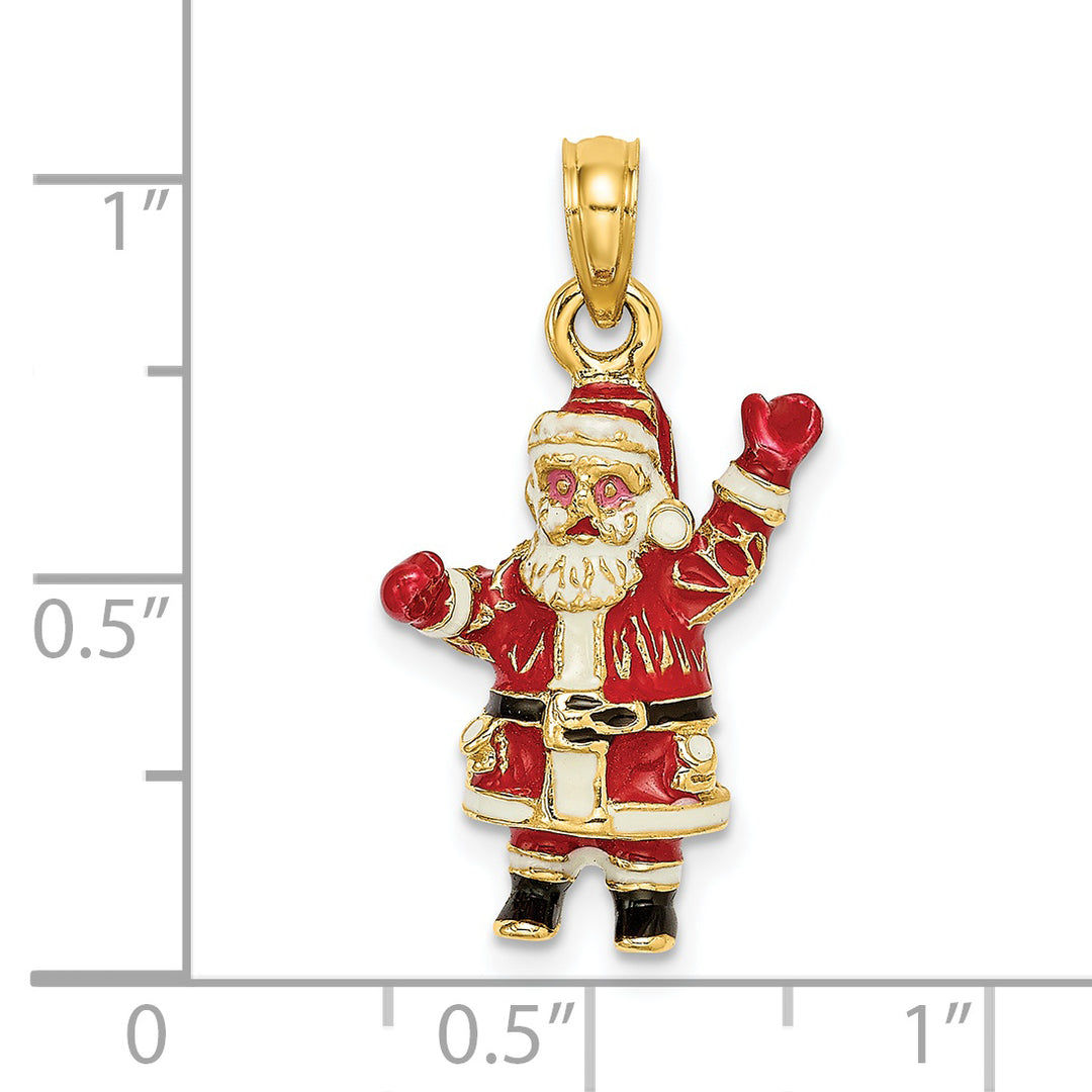 14K Yellow Gold 3-D Enameled Santa Charm Pendant
