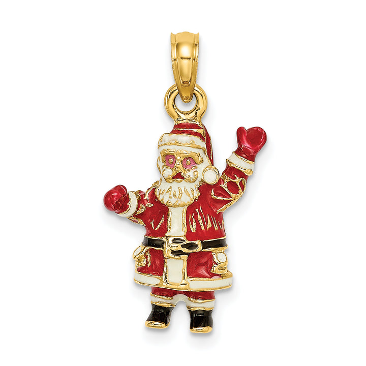 14K Yellow Gold 3-D Enameled Santa Charm Pendant