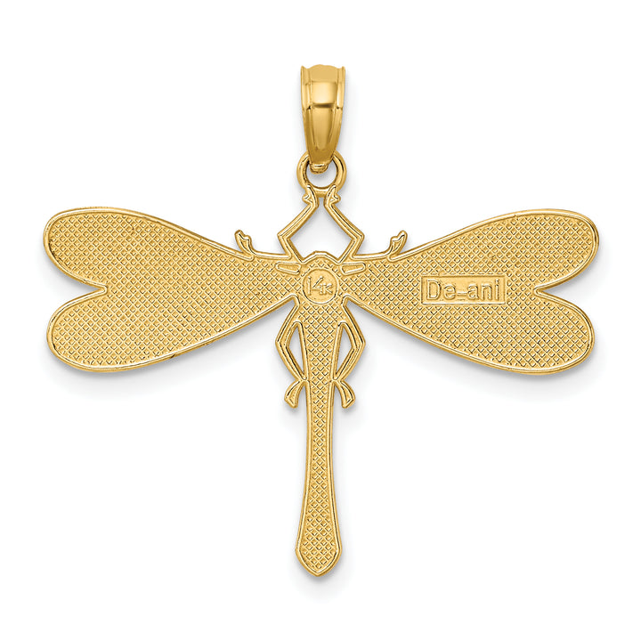 14K Yellow Gold Multi-Color Enamel Finish Dragonfly Pendant