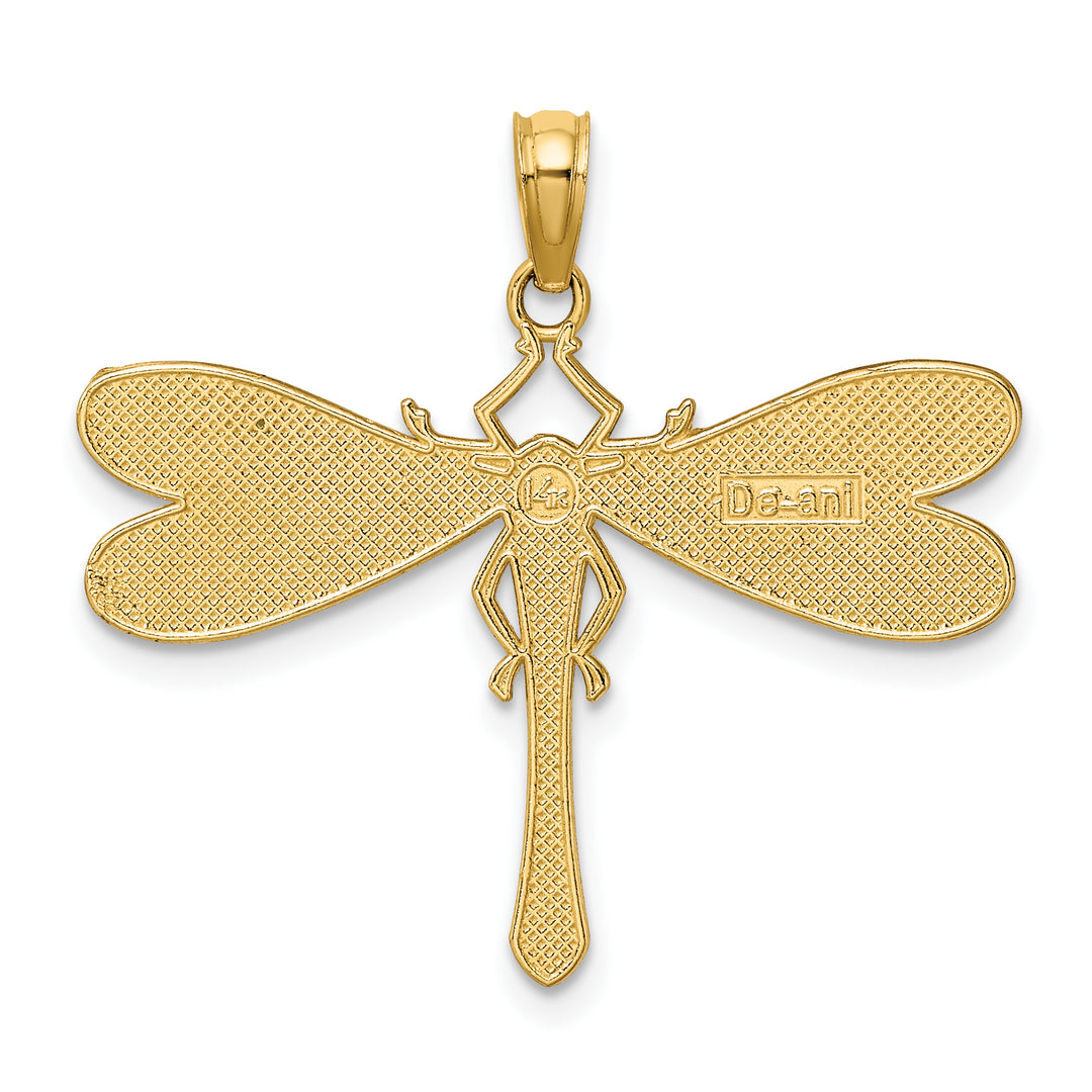14K Yellow Gold Multi-Color Enamel Finish Dragonfly Charm Pendant