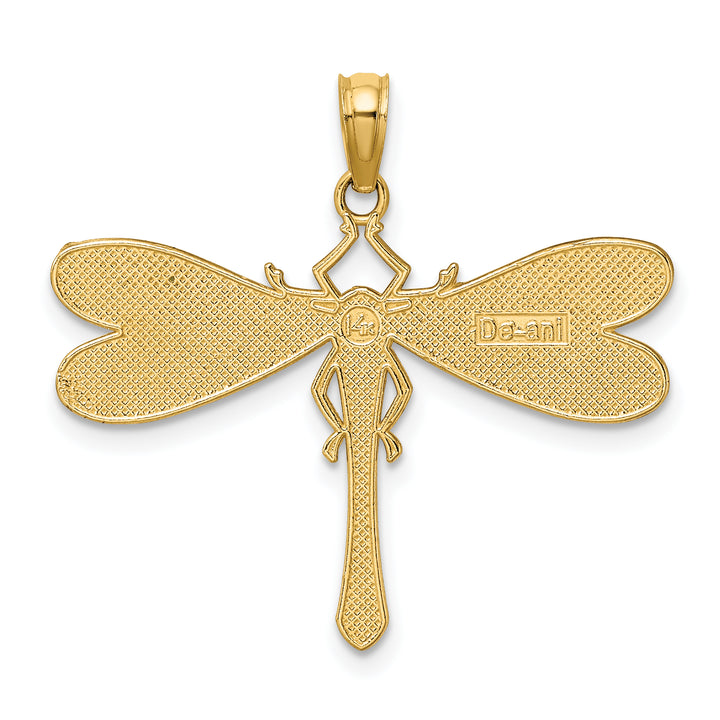 14K Yellow Gold Multi-Color Enamel Finish Dragonfly Charm Pendant