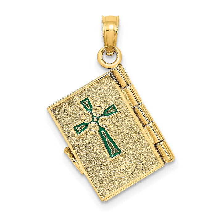 14K 3-D Moveable Enameled AN IRISH PRAYER Book Clover Pendant