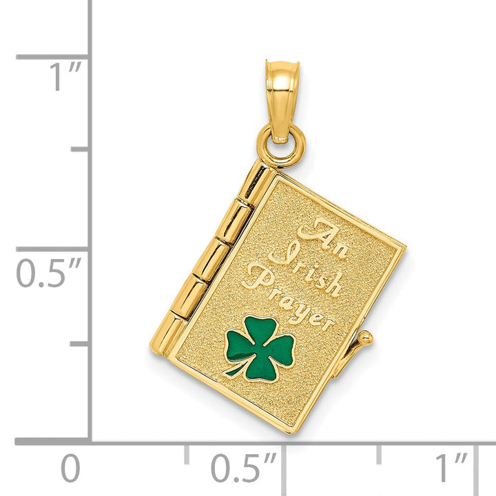14K 3-D Moveable Enameled AN IRISH PRAYER Book Clover Pendant