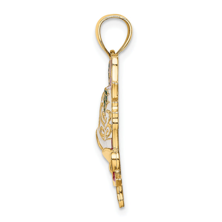 14K Yellow Gold Enamel Holiday Bells and Holly Charm Pendant