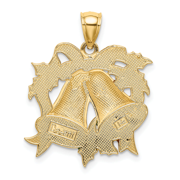 14K Yellow Gold Enamel Holiday Bells and Holly Charm Pendant