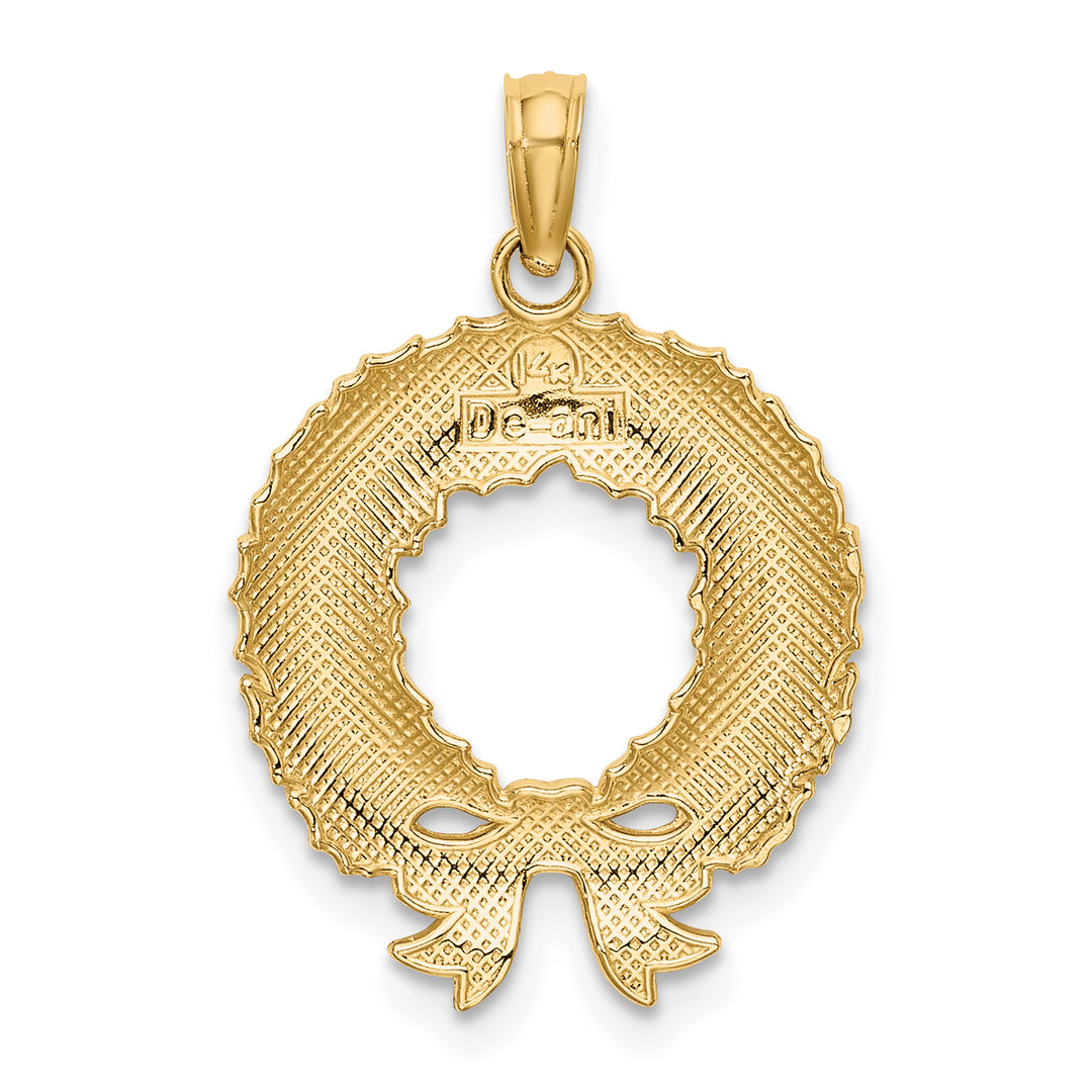 14K Yellow Gold Enameled Christmas Wreath Charm Pendant