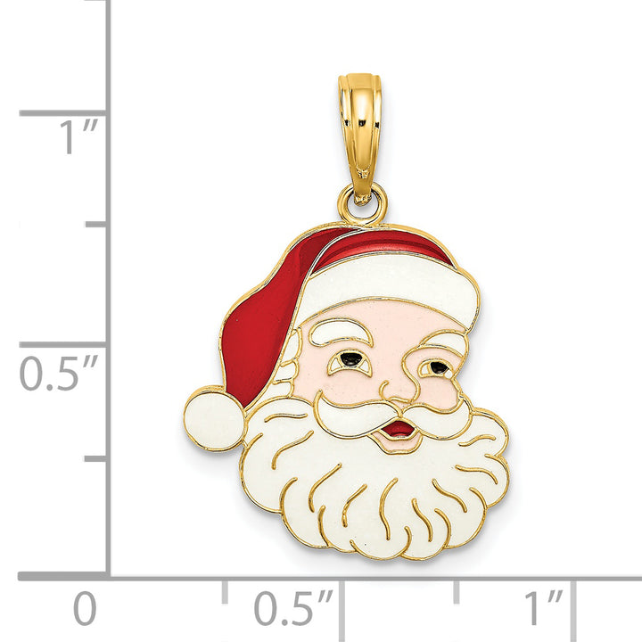 14K Yellow Gold Enameled Santa Face Charm Pendant