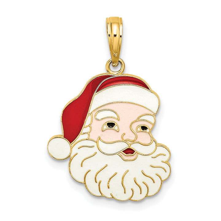14K Yellow Gold Enameled Santa Face Charm Pendant