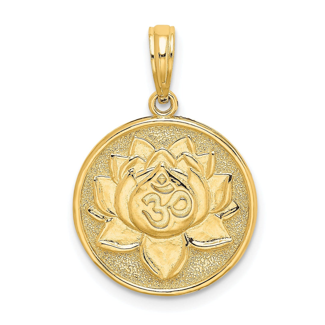 14K Yellow Gold Enameled Om Symbol with Lotus Flower Pendant