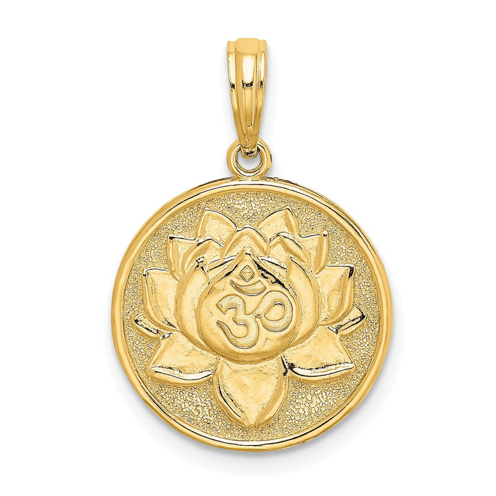 14K Yellow Gold Enameled Om Symbol with Lotus Flower Pendant